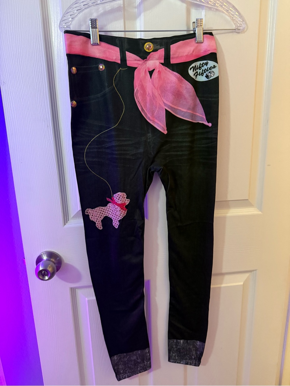 50s Leggings with Pink Belt & Poodle Applique
